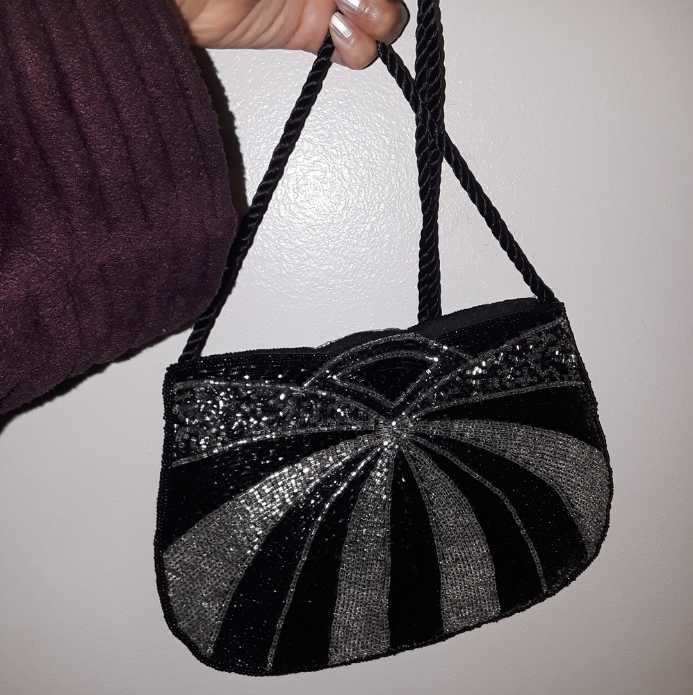 Sparkly gray and black clutch